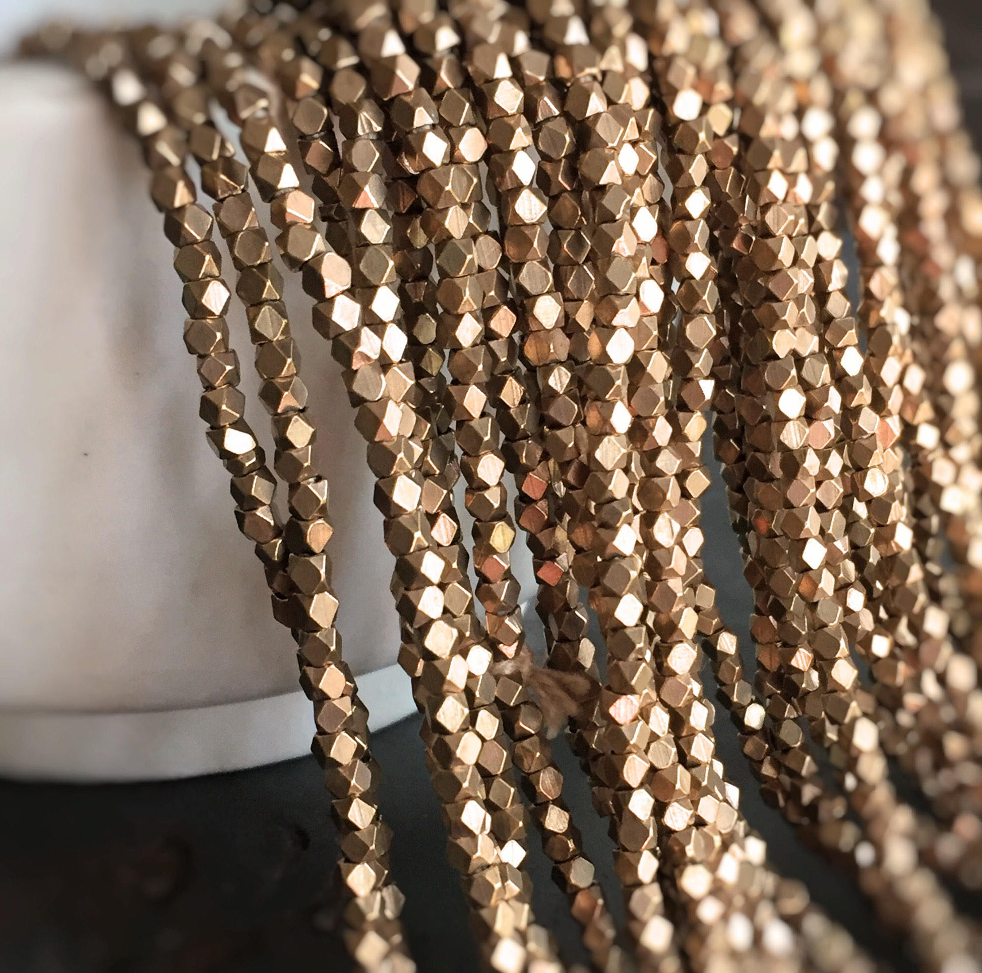 Kolkata Antique Brass Small Cornerless Cube Beads (24" stand) - …