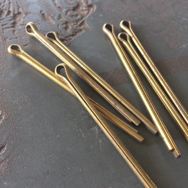 Vintage Cotter Pins (3 in - 74mm) Antique Raw Brass Machinery Pins - Split Pins - Industrial Supply