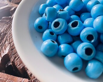Perles de verre turques Agadir Carolina Blue Rondelle - Perles de verre Poney Crow rustiques et irrégulières (50) - Lot 034