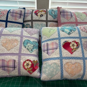 Custom Memory Pillow: Quilted Hearts from Loved Ones' Clothing ( 16x16 inches)