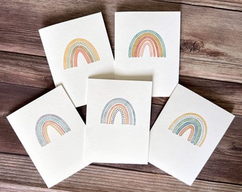 Boho Rainbow Blank Note Card Set |  Blank Notecard Stationery | Watercolor Notecards with Envelopes | Friendship Gift Ideas | Set of 5 or 10