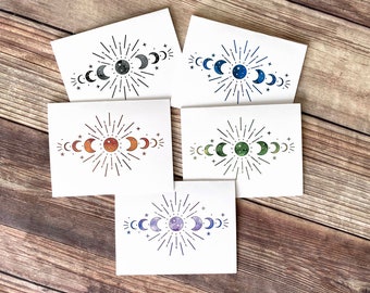 Watercolor Moon Phases Note Card Set: Blank Stationery, Witchy Gift