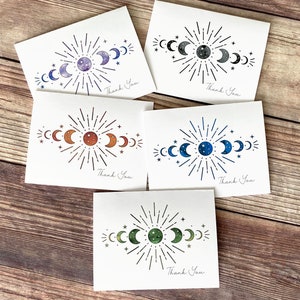 Moon Phases Thank You Card Set / Papelería de agradecimiento en blanco / Acuarela Tarjetas de agradecimiento con sobres / Ideas de regalos de bruja / Juego de 5 o 10