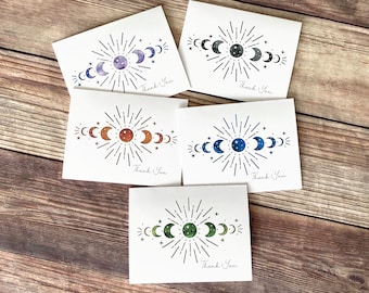 Moon Phases Thank You Card Set | Blank Thank You Stationery | Watercolor Thank You Cards with Envelopes | Witchy Gift Ideas | Set of 5 or 10