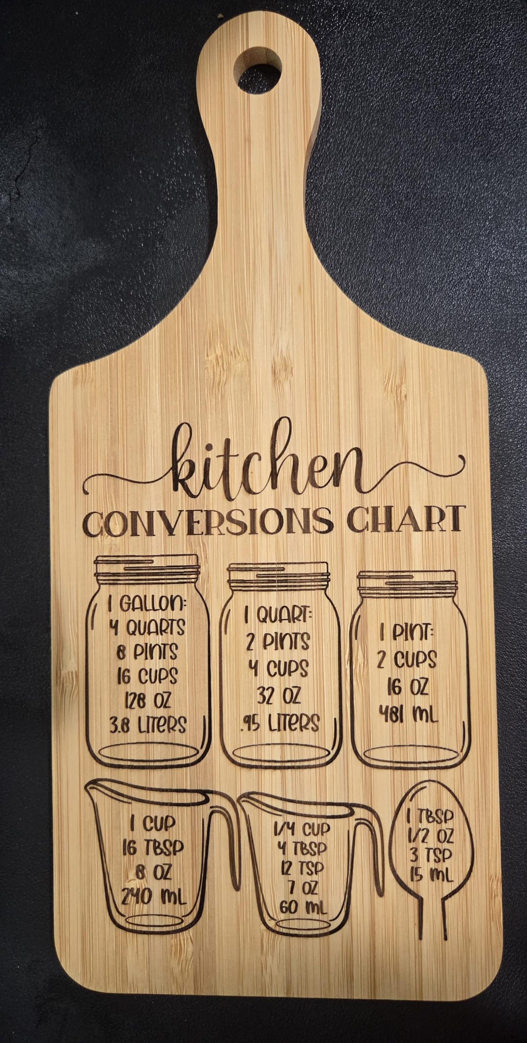 Cooking Conversion Board Cutting Board Kitchen Conversion Chart - Etsy