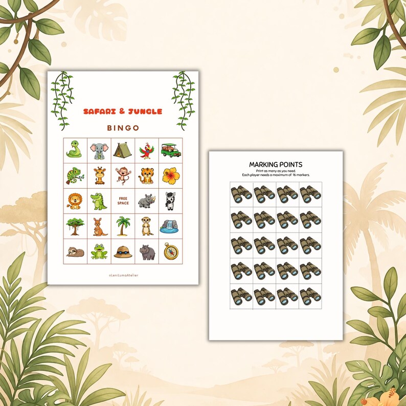 Safari Jungle Bingo Game for Kids Birthday, Printable Set, Animal Party ...