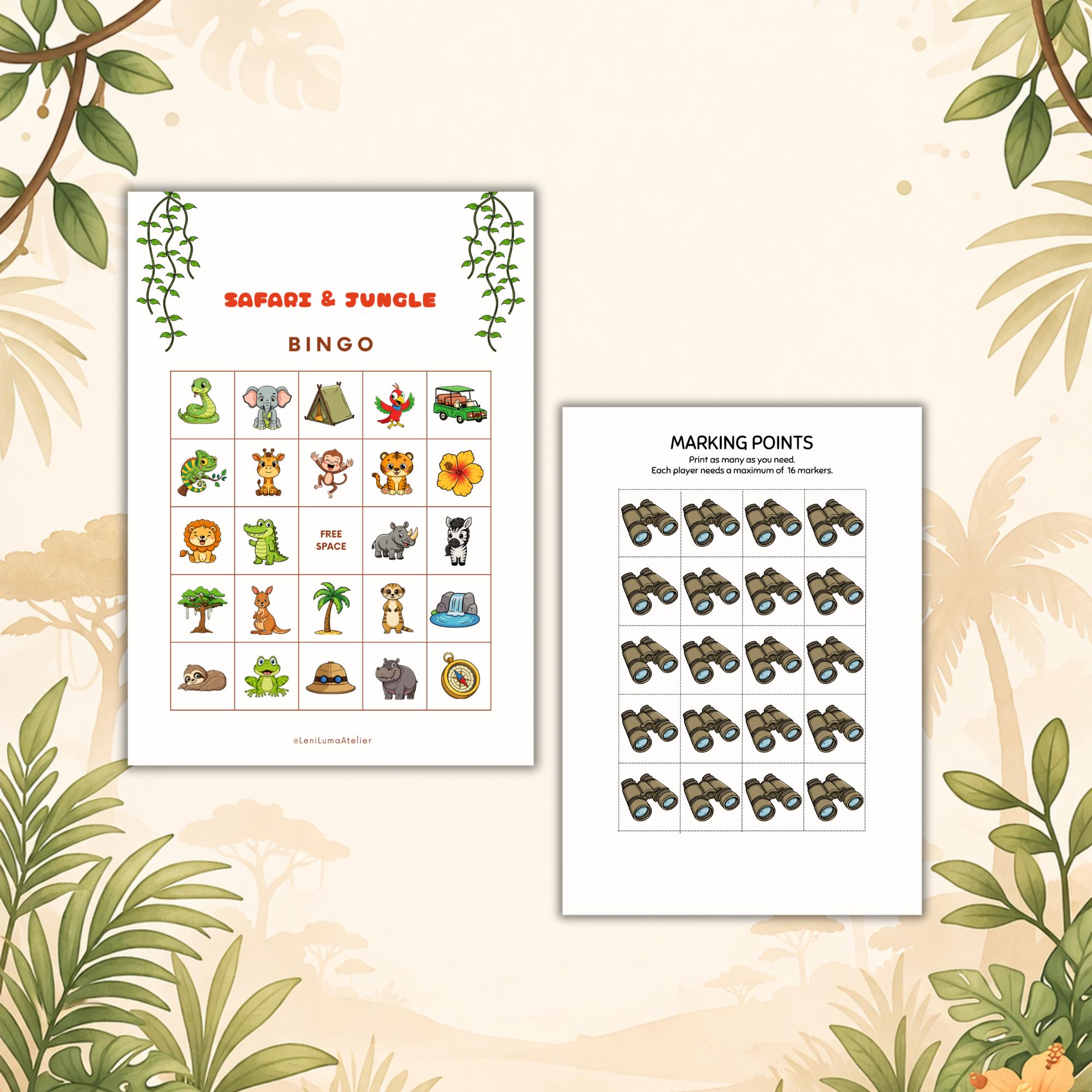 Safari Jungle Bingo Game for Kids Birthday, Printable Set, Animal Party ...