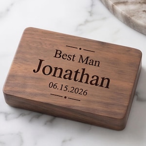 Personalized Walnut Cufflink Box, Engraved Groomsmen Wedding Gift