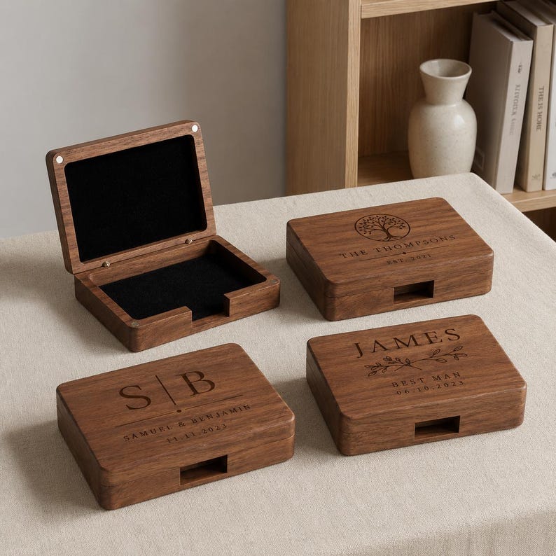 Custom Walnut Wood Box, Engraved Keepsake Storage Box, Personalized ...
