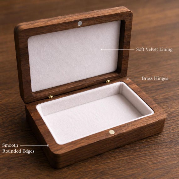 Engraved Walnut Keepsake Box, Personalized Small Jewelry Storage with Velvet Lining, Bridesmaid or Valentine’s Gift