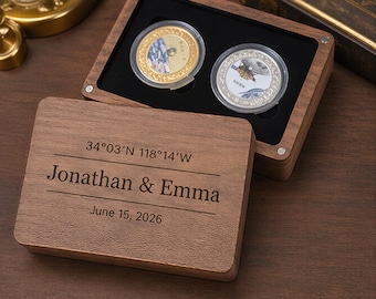 Custom Walnut Coin Display Box, Personalized Wooden Challenge Coin Case, Engraved Coin Holder, Collector Keepsake Gift