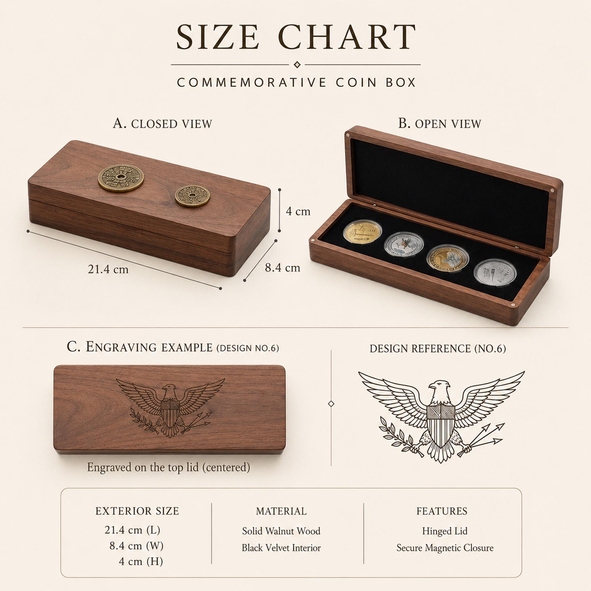 Storage Coin Box Unique Design Personalized Walnut Coin Holder, 4 Coin Display Case With Black Velvet ...