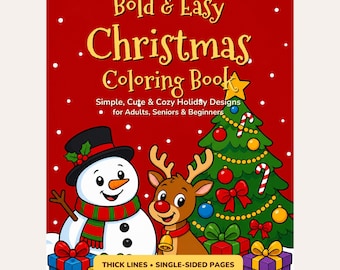 Christmas Coloring Pages for Adults & Seniors, 36 Bold and Easy Printable Pages, Cute Holiday Coloring Book PDF, Instant Download