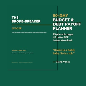 90 Day Budget Planner Printable, Debt Snowball Tracker & Daily Spending Log PDF, Broke-Breaker Ledger by Gloria Vance, Instant Download image 1
