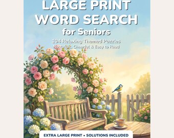 Large Print Word Search for Seniors Printable, 104 Themed Puzzles with Solutions, Memory Care Activity Book PDF, Instant Download