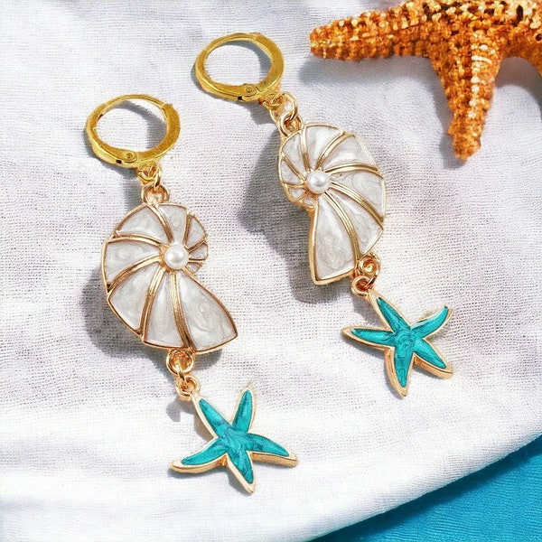 Summer Beach Vacation Accessories Stainless Pearl Starfish Earrings - Boho Chic Jewelry for Women