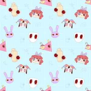 The Amazing Digital Circus Seamless Pattern, Chibi design, Pastel Colors