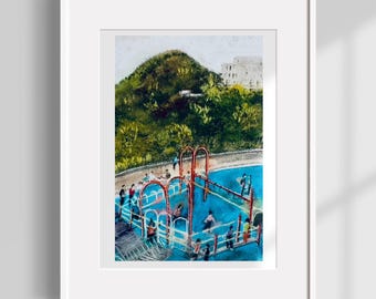 Original Pastel Art: A playground on the hill