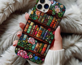 Stained Glass Floral Bookish Phone Case Artful Trendy Bookshelf Reading Theme Flower Cute Reader Case For iPhone 17 16 Pro Samsung S26 S25