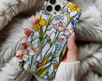 Wildflower Mosaic Stained Glass Phone Case Artful Trendy Botanical Floral Print Phone Case iPhone 17 16 15 14 Pro Samsung s25 s24 s23