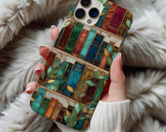 Stained Glass Bookish MagSafe Phone Case Artful Trendy Floral Bookshelf Reading Theme Phone Case Gift For iPhone 17 16 Pro Max Samsung S26