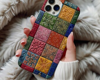 Mosaic Tile Phone Case Artful Trendy Bohemian Retro 90s Hippie Phone Case iPhone 17 16 15 14 Pro Samsung s25 s24 s23 Vintage Phone Cover