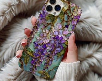 Stained Glass Style Wisteria Mosaic Phone Case MagSafe Artful Trendy WIldflower Botanical Phone Case Gift For iPhone 17 Pro Max Samsung S25