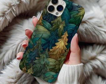 Pine Trees Phone Case Artful Trendy Golden Forest Phone Case Nature Aesthetic Phone Cover For iPhone 17 16 15 14 Pro Samsung s25 s24 s23