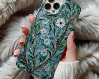 Stained Glass Floral Mosaic Phone Case, Wildflower Garden iPhone Cover, Vintage Aesthetic Case Gift For iPhone 17, Samsung s25