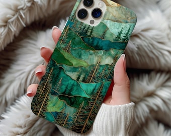 Stained Glass Pine Trees Phone Case Artful Trendy Fogy Forest Phone Case Nature Aesthetic iPhone Case 17 16 15 14 Pro Samsung s25 s24 s23