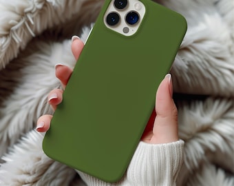 Olive Green Phone Case, Bohemian Neutral Minimalist Solid Color Phone Case Gift For iPhone 16 15 14 13 12 11 Pro Max, Samsung S25 S24