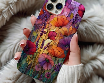 Wildflower Mosaic Stained Glass Phone Case Artful Sunset Wildflower Botanical Phone Case Iphone 17 16 15 14 Pro Samsung s25 s24 s23