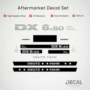 May include: Aftermarket decal set with silver and black text including "DX 6.50" and "DEUTZ-FAHR". The set includes various decals with the text "TURBO OPTITRAC AGROTRONIC". The set is described as high quality vinyl, UV resistant, easy to install, and 100% fit.