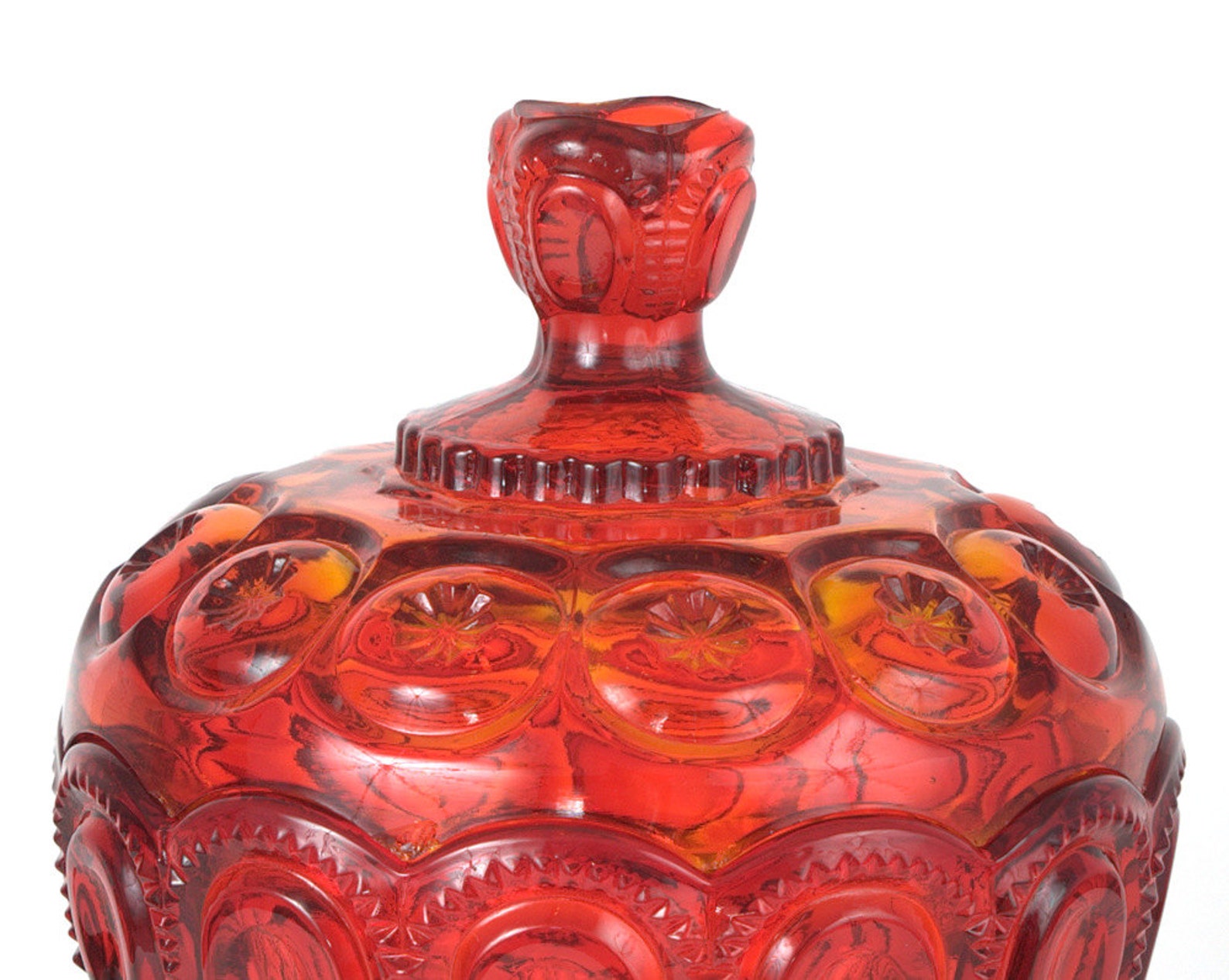 L E Smith Amberina Glass Moon and Stars Large Covered Candy Etsy