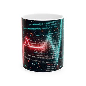 Taza con código de latido cardíaco / Taza de cerámica para programadores de ECG e informática