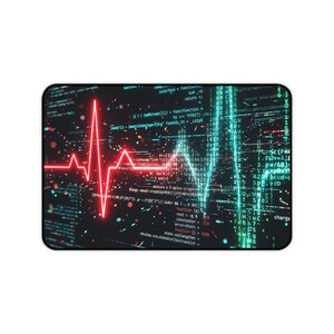 Neon Heartbeat Code Desk Mat | Tech ECG Gaming Mouse Pad