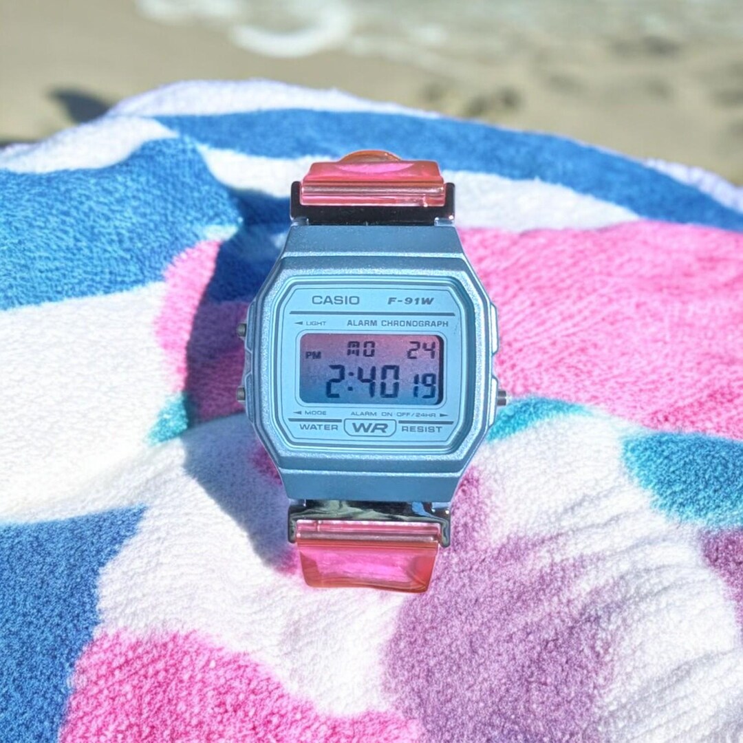 Casio F91w Custom Retro Watch | Neon Blue Pink - Etsy