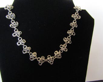 Turtle weave necklace, stainless steel necklace, chainmaille necklace