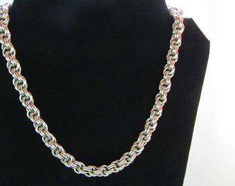 Double spiral necklace, unisex necklace, stainless steel necklace, chainmaille necklace