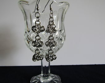 Turtle weave earrrings, stainless steel earrings, chainmaille earrings