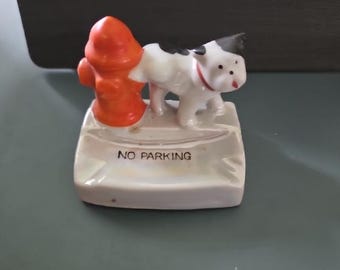 Vintage Ashtray Bulldog and Hydrant "No Parking" Occupied Japan Era