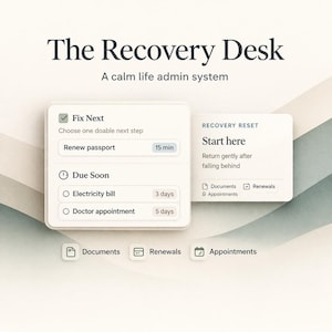 The Recovery Desk | Life Admin Notion Template for Bills, Paperwork, Appointments & Overdue Tasks
