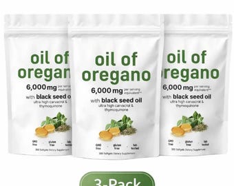 3 bags Oil of Oregano Softgels, 300 Count | 2 in 1 Formulated with Black Seed Oil | 4X Strength Carvacrol Thymoquinone
