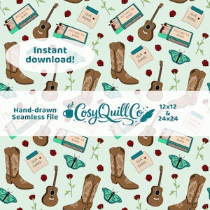 Motivo senza soluzione di continuità ispirato all'era del debutto, disegnato a mano / Download digitale, Scrapbooking, Junk Journal, POD