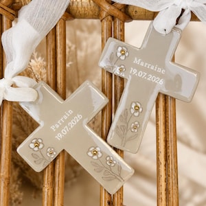 Cadeau baptême parrain - marraine / Croix chrétienne personnalisée