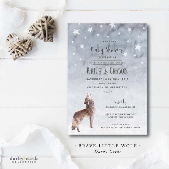 brave little wolf baby shower invitations