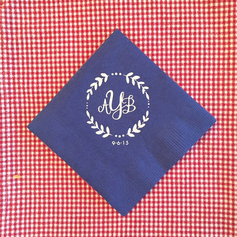 Wedding or Personalized Home Gift Monogrammed Napkins Monogram Wreath Darby Cards