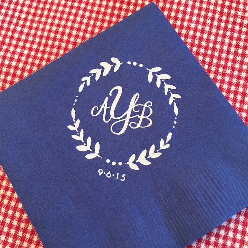 Wedding or Personalized Home Gift Monogrammed Napkins Monogram Wreath Darby Cards