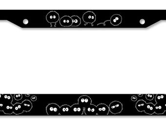 Cute Fuzzy Soot Sprite License Plate Frame Black and White Anime Car Decor Minimalist Kawaii Car Accessory Gift for Anime Lovers