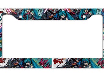 Anime Comic Panel License Plate Frame, Giant Robot Mecha Car Accessories, Manga Panel License Plate Holder, JDM Tag Holder